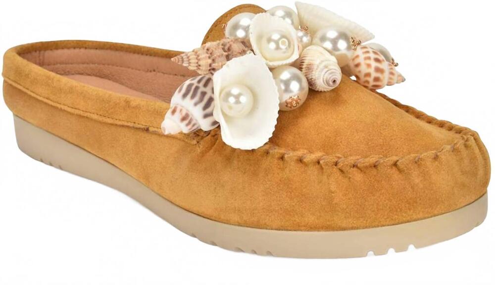 NEW FIVE TRIBE women's chic moccasin mules in tan suede